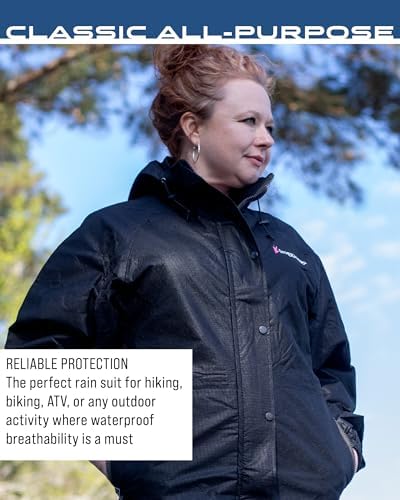 Back view of the Frogg Toggs classic black weather resistant parka designed for maximum coverage.