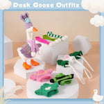 Detailed view of mini goose scarf and festive headwear