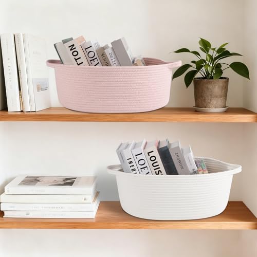 OIAHOMY cotton rope organizer basket placed on a living room shelf for decor