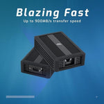 Rugged aluminum design of OWC 10G Ethernet adapter with protective sleeve