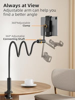 SAIJI 120 centimeter long arm tablet stand showing full 360 degree rotation capability.