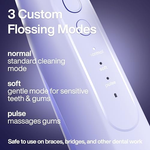 Portable AquaSonic water flosser showing three cleaning mode buttons