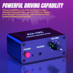 Generic NE5532 headphone amplifier showing the DC power input jack and independent audio routing design.