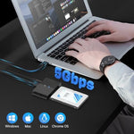 Fideco USB 3.0 converter unit connected to a three point five inch desktop hard disk