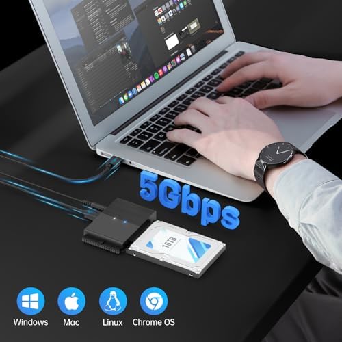 Fideco USB 3.0 converter unit connected to a three point five inch desktop hard disk