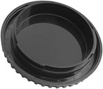 Black plastic protective DSLR body caps showcasing secure twist mount design