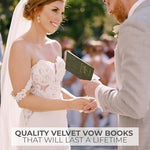 Side by side view of his and hers wedding vow booklets