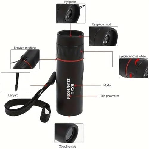 CFDGEVX lightweight weatherproof adventure telescope displayed with its protective carry pouch and wrist strap accessories.