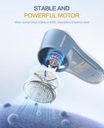 Close up of the six leaf stainless steel blades and honeycomb mesh cover of the Beautural lint remover.