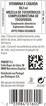 Solgar vegan liquid vitamin E amber glass bottle showing natural ingredient label details