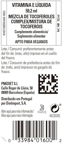 Solgar vegan liquid vitamin E amber glass bottle showing natural ingredient label details