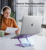 Portable notebook holder showing non-slip silicone padding and protective hooks