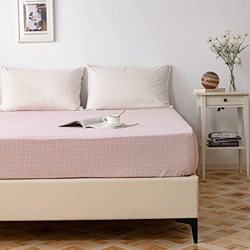 Aojim pink grids cotton bedding set folded