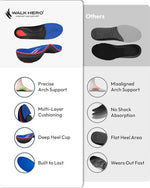 Walkhero orthotic inserts placed next to a work boot to demonstrate footwear compatibility.
