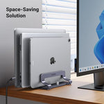 Adjustable multi slot desktop dock showing silicone padding and base screws