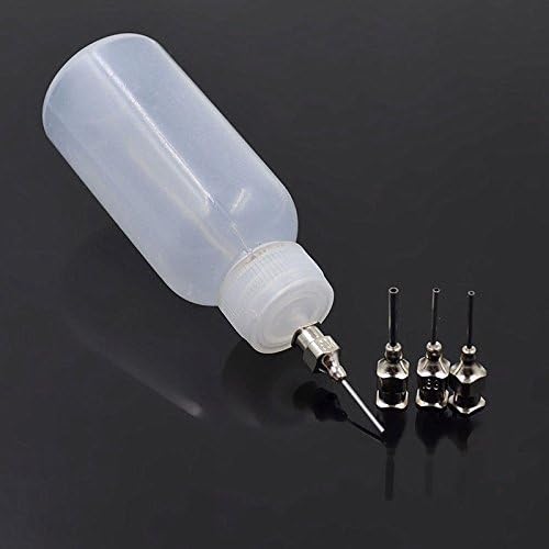 Hennasy plastic henna bottle applicator front view with precision stainless steel needle tips for body art.
