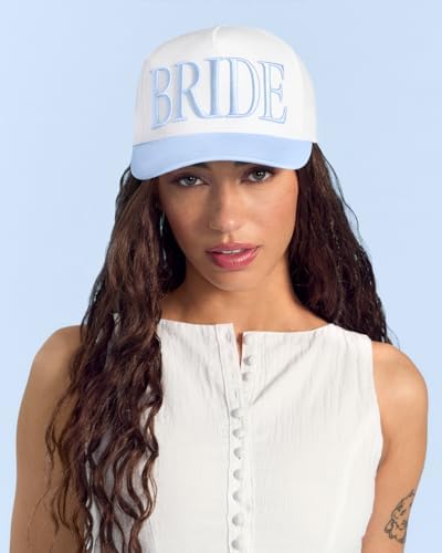 Xo, Fetti bridal headwear blue BRIDE embroidery detail