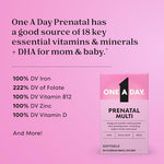 Side view of One A Day Prenatal 30 Softgels supplement facts