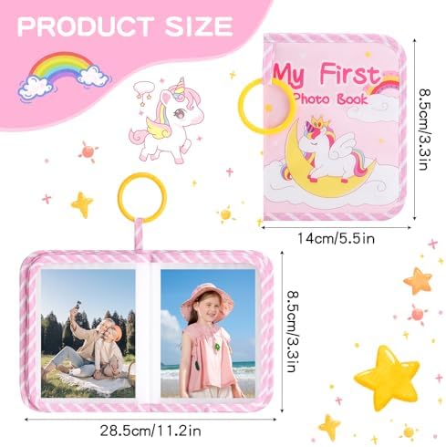 Rhoxshy interactive baby memory book opened to show clear photo pockets and shatterproof mirror