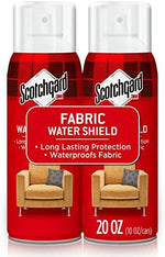 Two cans of 3M Scotchgard Fabric Water Shield for sofa and furniture stain protection.