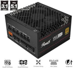 Rosewill 80 Plus Gold power supply unit showing the one hundred and twenty millimeter fluid dynamic bearing silent fan side