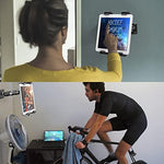 Dual ball and socket joint arm on a heavy duty tablet mount displaying three hundred sixty degree adjustment flexibility