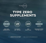 Brand logo and Type Zero L-Glutamine bottle on a surface
