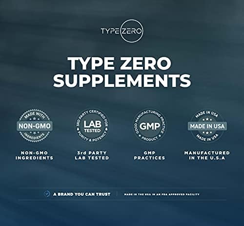 Brand logo and Type Zero L-Glutamine bottle on a surface