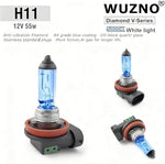 Three quarter angle of the automotive headlamp bulb highlighting the 12V 55W base specification markings.