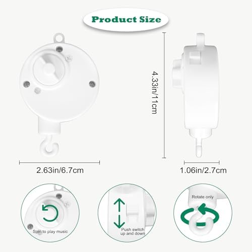 LIUDHPSP baby mobile hanger with mechanical wind up music box attachment detail view