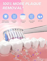 Pink SEAGO sonic toothbrush for girls with rainbow LED light activated.