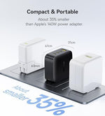 Compact authentic Baseus power adapter compared to a standard bulky laptop charger block