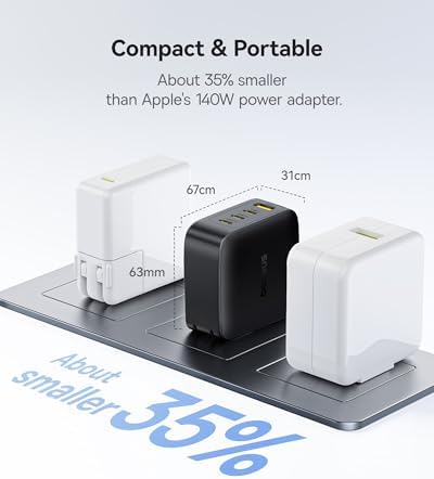 Compact authentic Baseus power adapter compared to a standard bulky laptop charger block