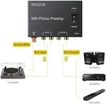 PROZOR phono preamplifier displaying the dedicated grounding post terminal for turntable hum reduction