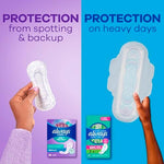 Individual Always panty liner showing Edge-2-Edge adhesive strip