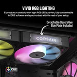 Corsair iCUE Link RX120 RGB black performance fans illustrating the anti vortex airflow guiding technology vanes.