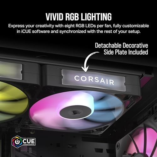 Corsair iCUE Link RX120 RGB black performance fans illustrating the anti vortex airflow guiding technology vanes.