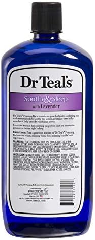 Close up of Dr Teals lavender essential oil pouring cap on the 34 fluid ounce bottle