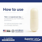 Superior Labs L-Lysine bottle dietary supplement details