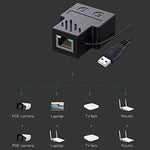 Pushua RJ45 network splitter connected with USB power cable