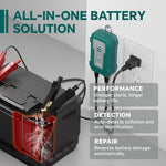 Compact green VEBU automatic battery maintainer showcasing the included eyelet terminal connector accessories.