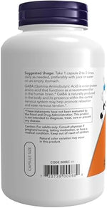Imported NOW Foods GABA with Vitamin B6 relaxation supplement packaging details