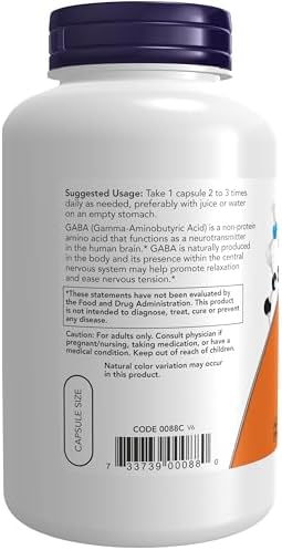 Imported NOW Foods GABA with Vitamin B6 relaxation supplement packaging details