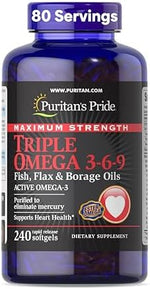 Puritan's Pride triple omega 3-6-9 softgels supplement facts label