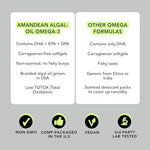 Close up of AMANDEAN non GMO vegan capsules containing premium marine microalgae essential fatty acids.