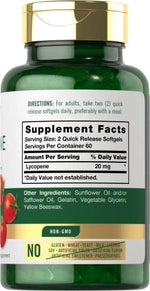 Carlyle Lycopene supplement dietary facts panel showing non-GMO gluten free ingredients