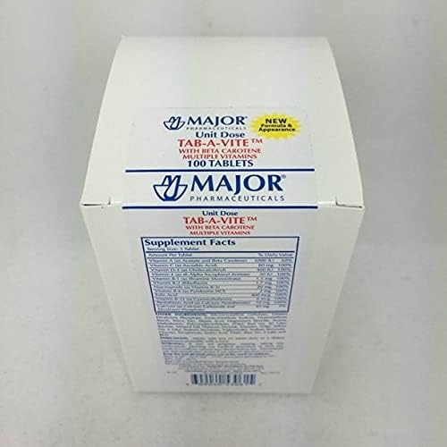 Major Pharmaceuticals Tab-A-Vite with Beta Carotene multivitamin tablets three pack front view authentic USA imported daily dietary supplement.