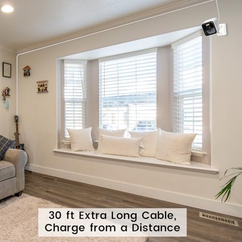 YEAOI weatherproof outdoor security camera power extension cable being secured to an exterior wall using the included cable clips.