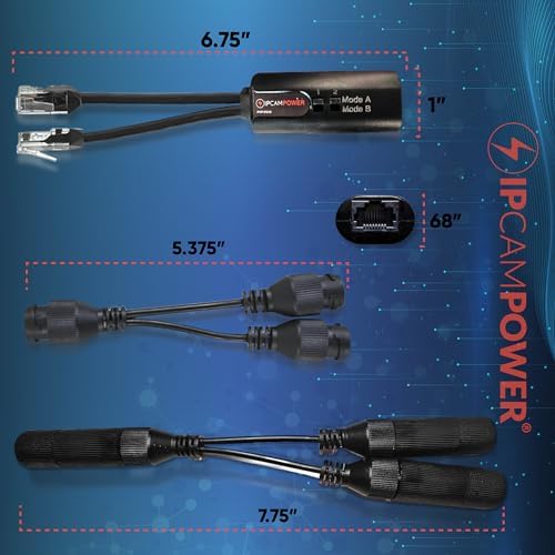 IPCamPower dual port network combiner showing mode selection switch.
