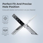 EooCoo scratch resistant clear shell showing precise side cutouts for unobstructed port access